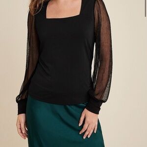 Maurice Women's Size 2X Black Plisse Sleev Blouse Work Wear Date Night